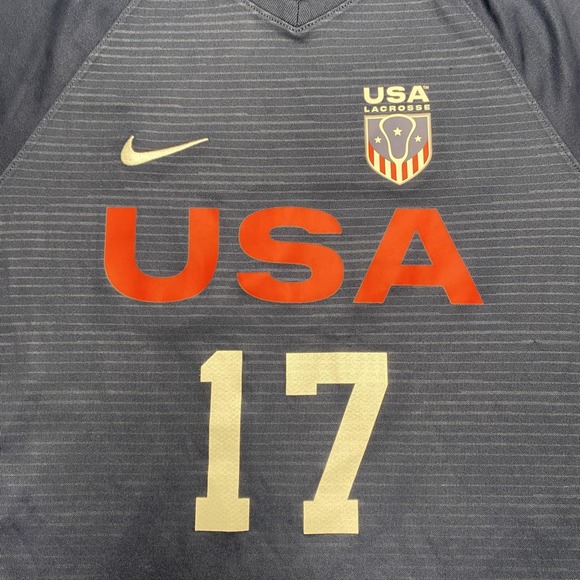 Team USA Jersey Youth XL‎ Blue Nike Lacrosse Dri-FIT Ohlmiller 17 Flag - Picture 2 of 11